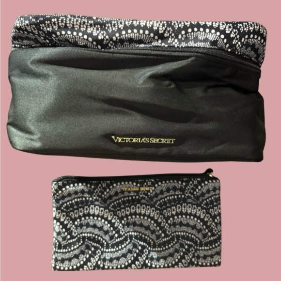 Victoria's Secret Handbags - Victoria’s Secret Black Lace Print Travel Lingerie Organizer Bag Set